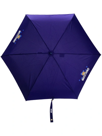 Moschino Logo Print Umbrella In Blue