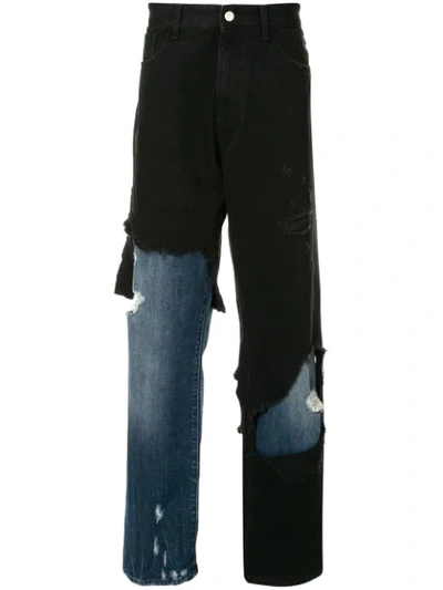 Raf Simons Distressed Double-layer Jeans In Black