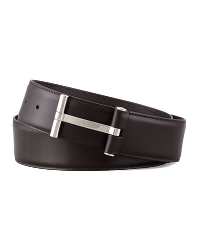 Tom Ford Men's Leather T-buckle Belt, Brown In Chocolate / Navy