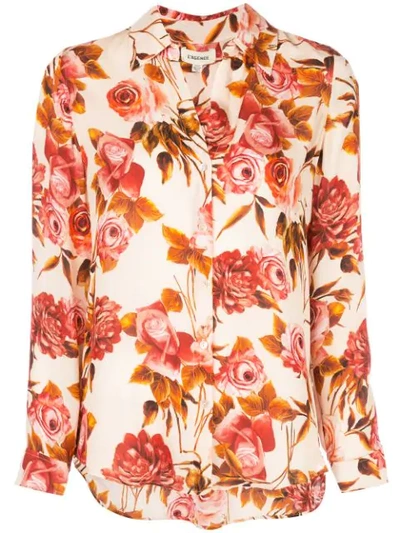 L Agence Floral-print Silk Shirt In Pink