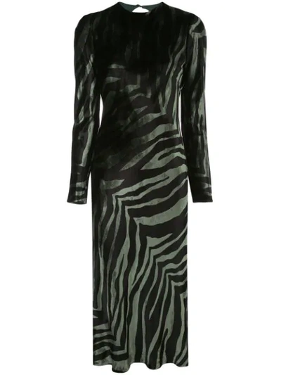 Michelle Mason Zebra Print Midi Dress In Green | ModeSens