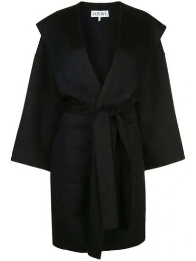 Loewe Oversized Hood Belted Coat In Black