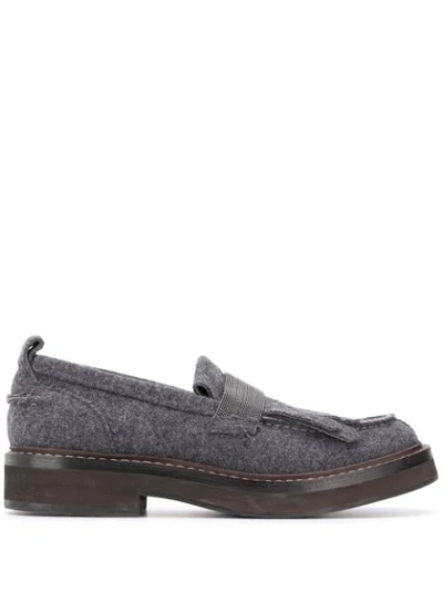 Brunello Cucinelli Beaded Strap Textured Loafers In Grey