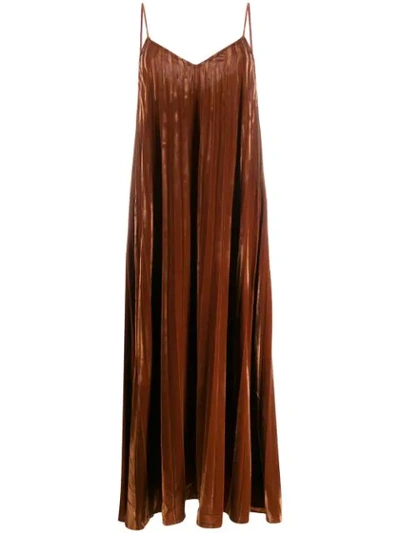 Mes Demoiselles Pleated Velvet Maxi Dress In Brown