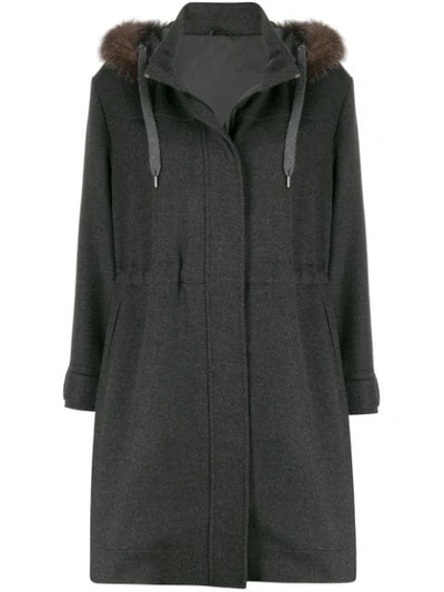 Brunello Cucinelli Faux-fur Trim Hooded Coat In Grey