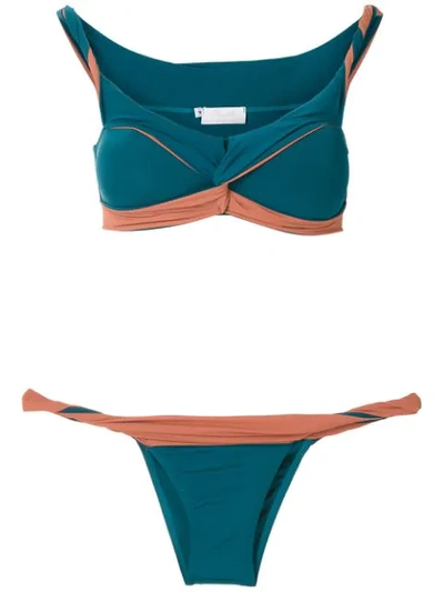 Brigitte Front Twist Colour Block Bikini Set In Green