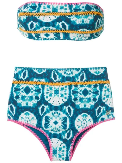 Brigitte Knit Details Tie Dye Bikini Set In Blue