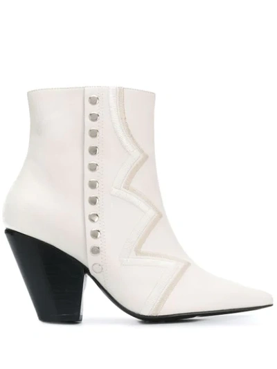 Toga Embroidered Ankle Boots In White