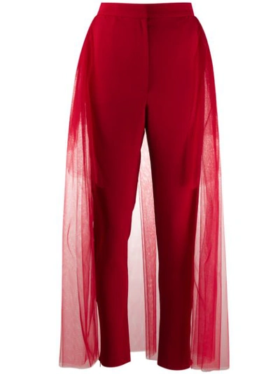 Loulou Tulle Panel Trousers In Red