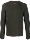 C.p. Company Crew-neck Lens-detail Jumper In Green