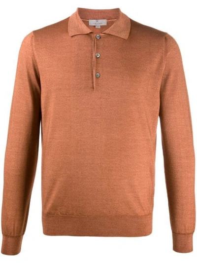Canali Long Sleeve Polo Shirt In Brown