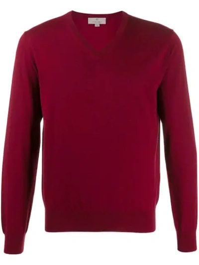 Canali V-neck Cashmere Jumper In Red