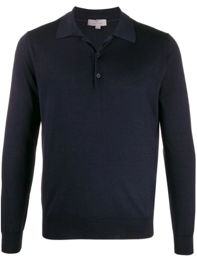 Canali Long Sleeve Polo Shirt In Blue