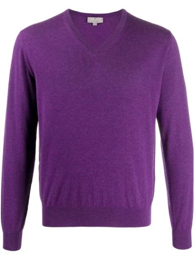 Canali V-neck Cashmere Jumper In Purple