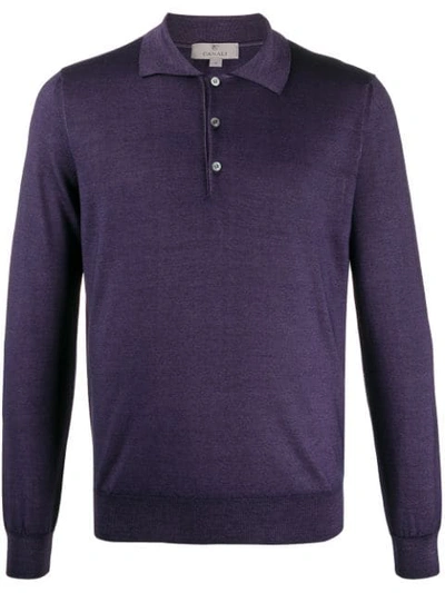 Canali Long Sleeved Polo Shirt In 970 Purple