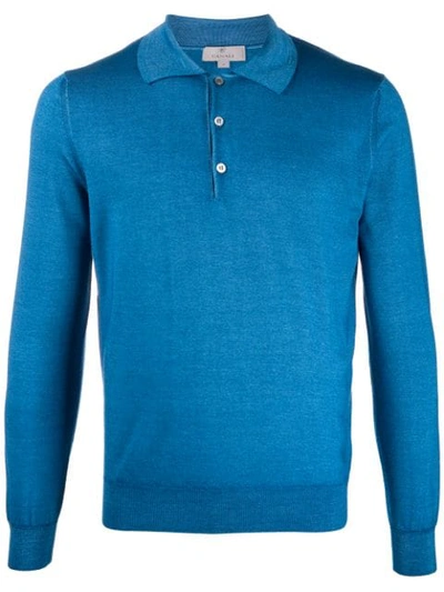 Canali Long Sleeve Polo Shirt In Blue
