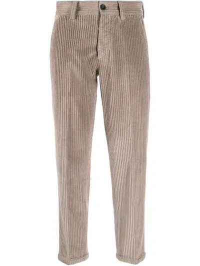 Pt01 Corduroy Cropped Trousers In Brown