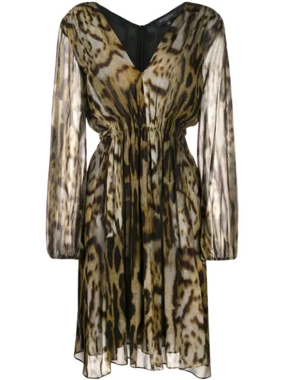 Antonelli Leopard Print Fitted Midi Dress In Brown