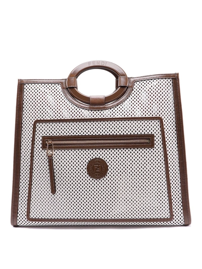 Fendi Runaway Perforated Leather Tote In White
