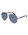 Gucci Metal Aviator Sunglasses, Silvertone/black