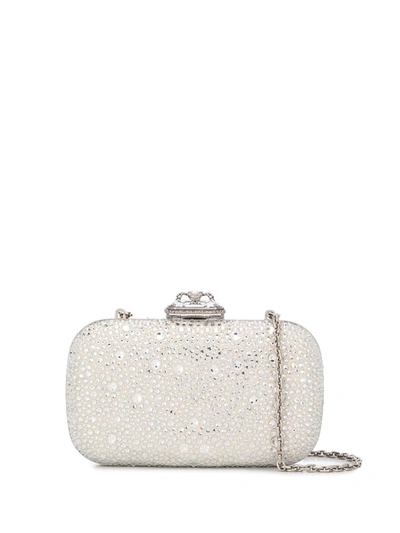 Alexander Mcqueen Women's Spider Jewelled Leather Box Clutch In Silver/crystal