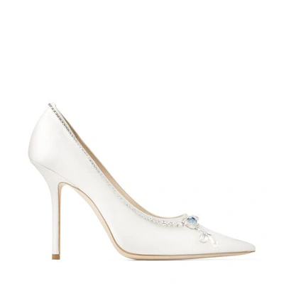Jimmy Choo Love 100mm Crystal-neck Satin Cocktail Pumps In Ivory/something Blue Mix
