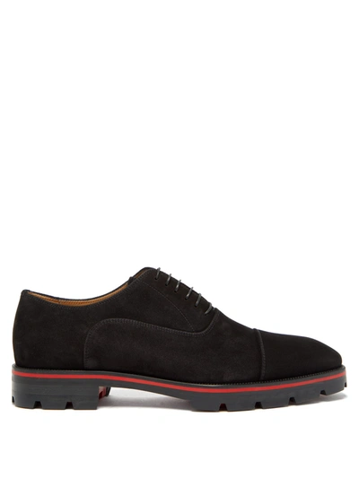 Christian Louboutin Men's Hubertus Velour Lug-sole Oxford Shoes In Black