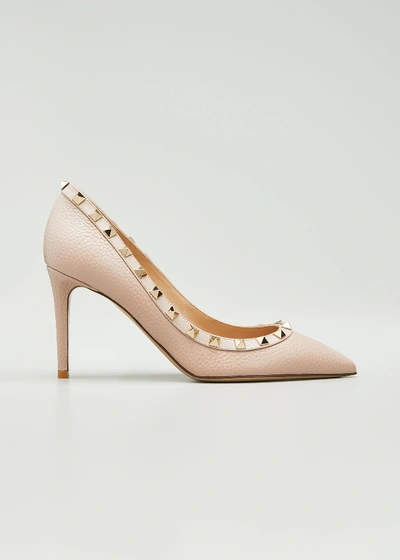 Valentino Garavani Rockstud Pebbled Leather 85mm Pumps In Beige