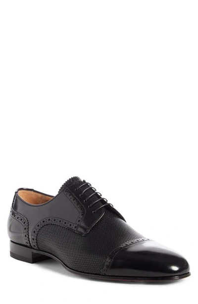 Christian Louboutin Men's Eygeny Brogue Paneled Leather Derby Shoes In Black