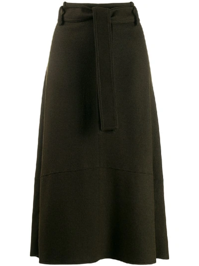 Vince Belted Wool-blend Midi Skirt In Army Green