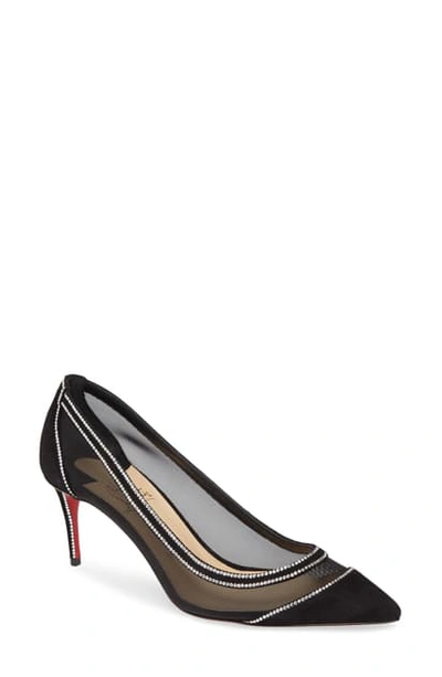 Christian Louboutin Galativi Mesh Strass Red Sole Pumps In Black/ Silver