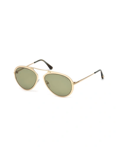 Tom Ford Dashel Aviator Sunglasses, Gold/green