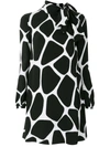 Valentino Giraffe Print Long Sleeve Silk Minidress In Black