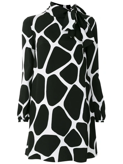 Valentino Giraffe Print Long Sleeve Silk Minidress In Black