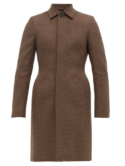 Balenciaga Hourglass Wool Houndstooth Overcoat In Brown