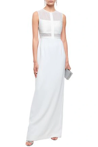 Halston Heritage Paneled Mesh And Satin-crepe Gown In Ivory