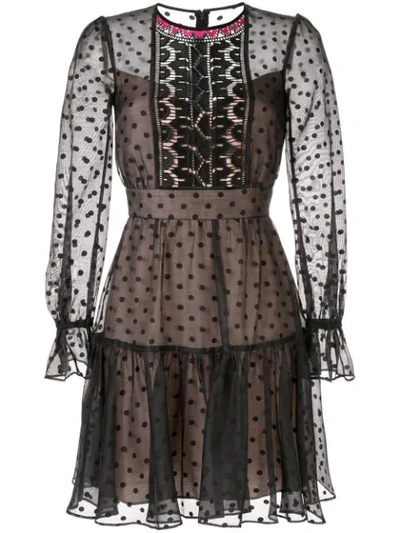 Temperley London Prix Lace-paneled Flocked Cotton-blend Organza Mini Dress In Black