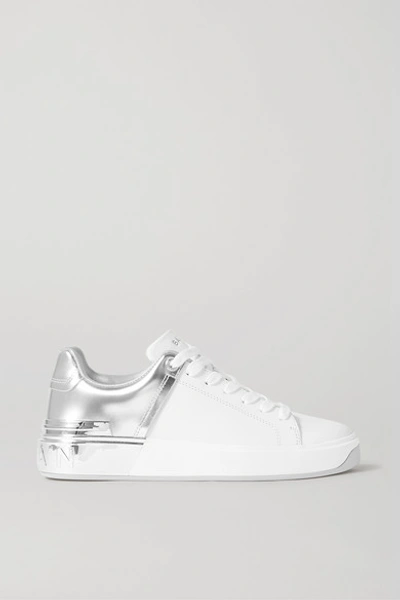 Balmain B-court Matte And Metallic Leather Sneakers In Purple