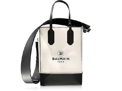 Balmain White & Black Printed Leather Shopping Bag