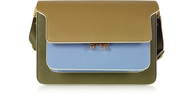 Marni Color Block Saffiano Leather Mini Trunk Bag In Green