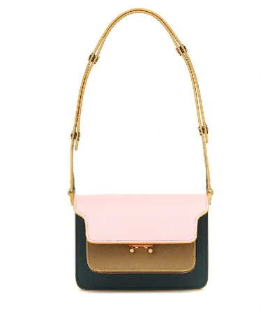 Marni Color Block Saffiano Leather Micro Trunk Bag In Rose