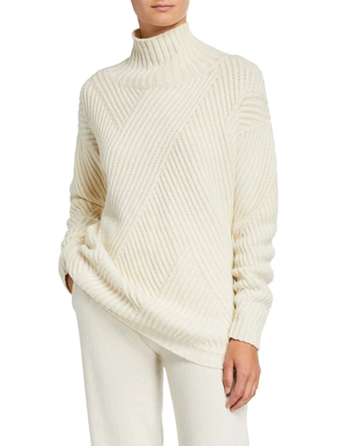 Agnona Cashmere-ribbed Diagonal-patchwork Sweater In White