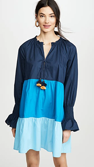 Figue Bella Colorblocked Short Cotton Dress In Blue Multi