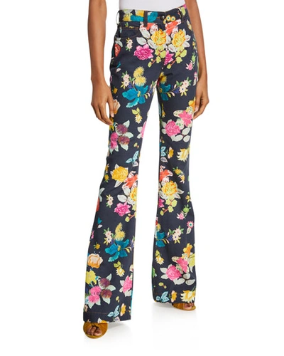 Etro Exotic Floral Boot-cut Jeans In Purple