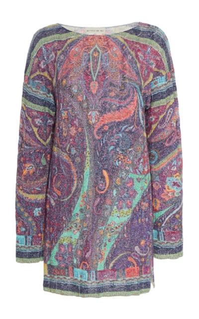 Etro Paisley Stretch-knit Wool-blend Tunic In Purple