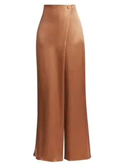 Cushnie Double-charmeuse High-rise Wide Leg Pants In Camel