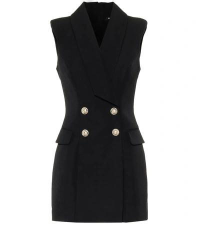 Balmain Sleeveless Grain De Poudre Blazer Dress In Black