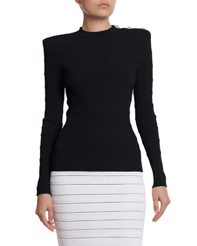 Balmain Structured Should Open Knit Sweater In Black
