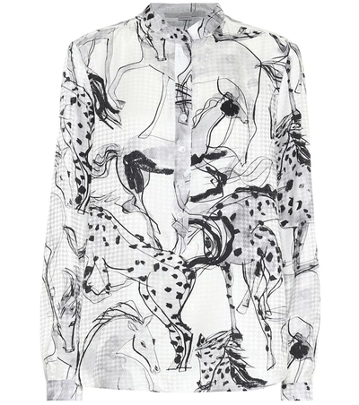 Stella Mccartney Horse Print Silk Button-front Shirt In Multi