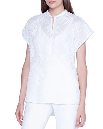 Akris Plaid-jacquard Cap-sleeve Tunic In White